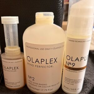 OLAPLEX No 1 Bond Multiplier, No 2 Bond Perfector & No 9 nourishing hair serum